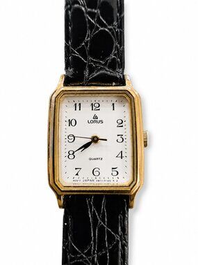Lorus Women's Gold-Tone Rectangle Quartz Watch with Black Strap